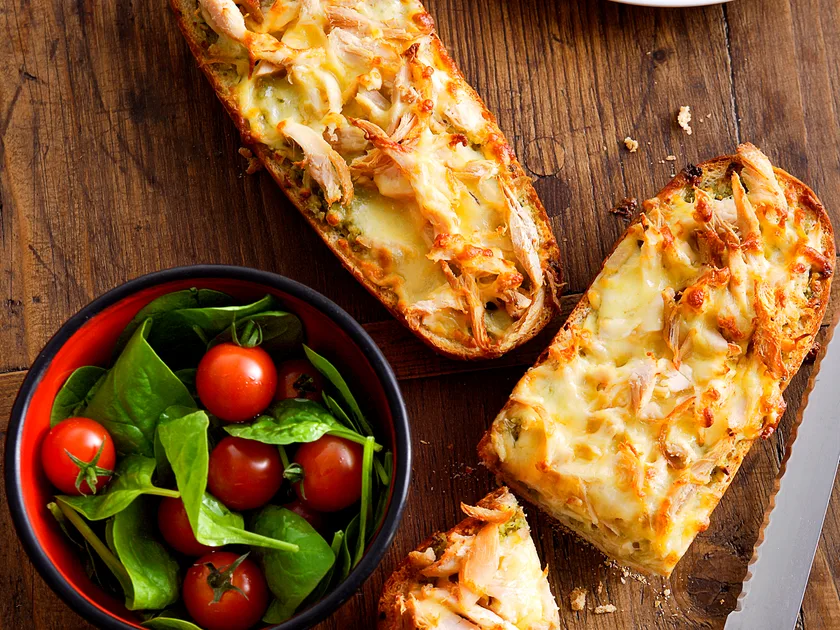 Chicken and pesto pizza subs
