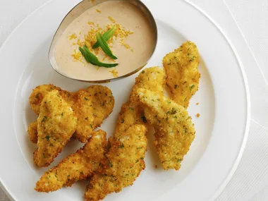 Couscous crusted chicken with harissa yoghurt