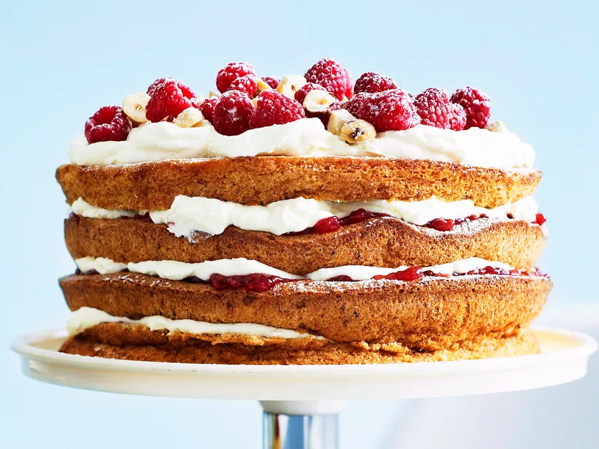 Danish hazelnut torte with raspberry jam