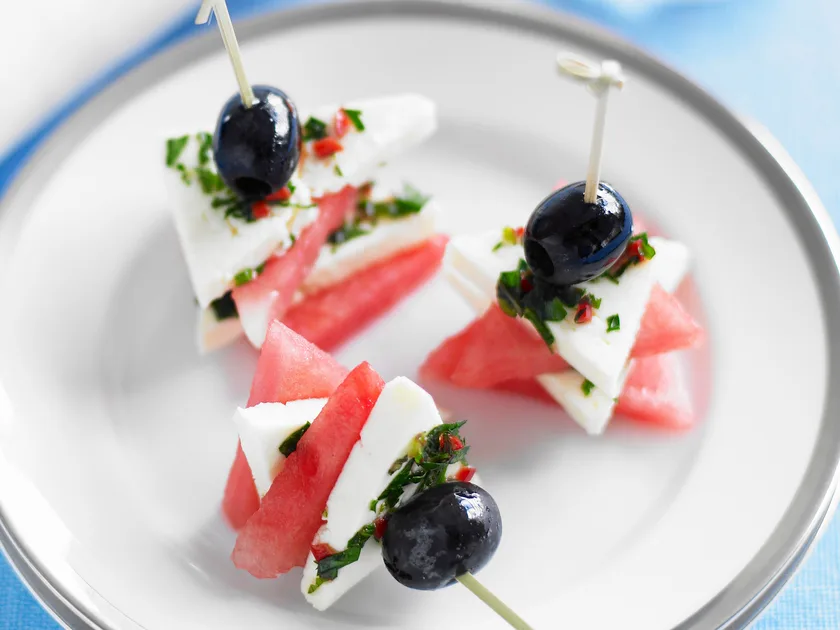 Feta, watermelon and olive bites