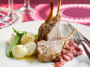 Honeyed lamb with rhubarb salsa