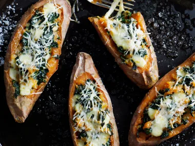 Kumara Baked with Silverbeet and Mozzarella