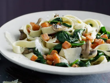 Pappadelle with Kumara, Mushroom and Spinach
