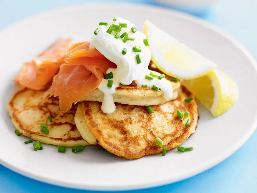 Smoked salmon potato pancakes with crme frache recipe