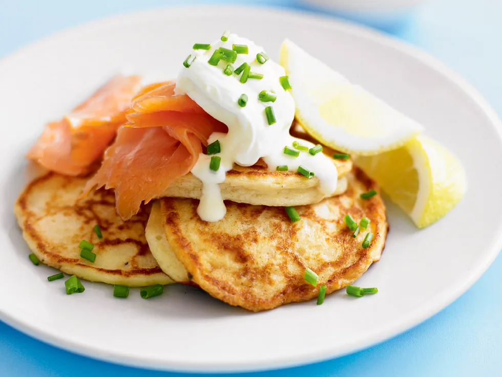 Potato Pancakes with Smoked Salmon and Creme Fraiche