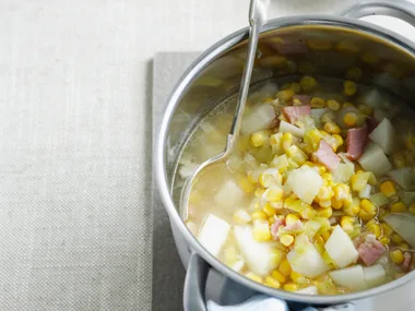 potato, leek, bacon and Corn chowder