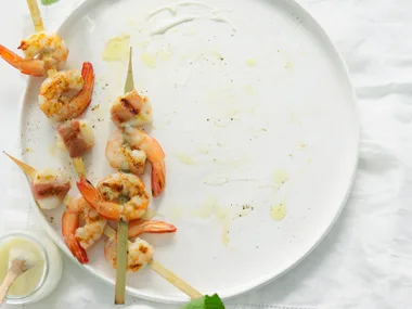 prawn and scallop skewers with aioli