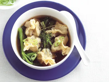 Prawn Dumplings and Choy Sum Soup