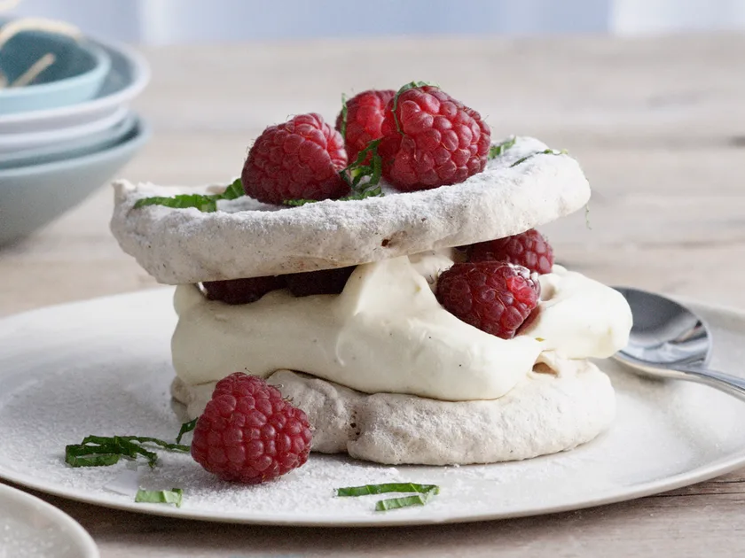 Raspberry meringue torte