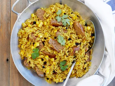 sausage and corn pilaf