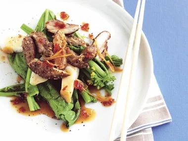 Sichuan Chicken with Choy Sum and Rice Noodles