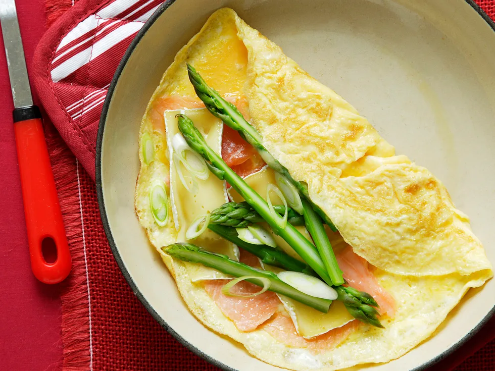 smoked salmon, asparagus and brie omelette