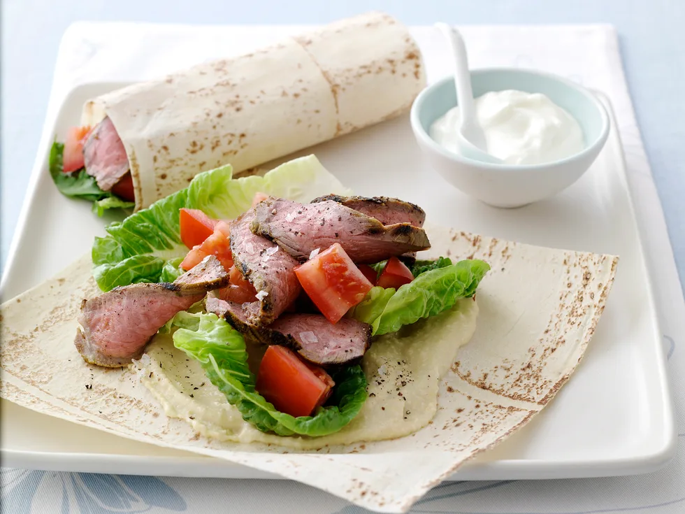 Spiced Beef and Hummus Wraps
