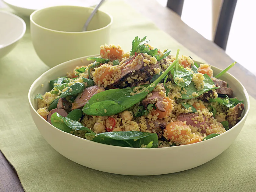 Spiced lamb couscous and spinach salad
