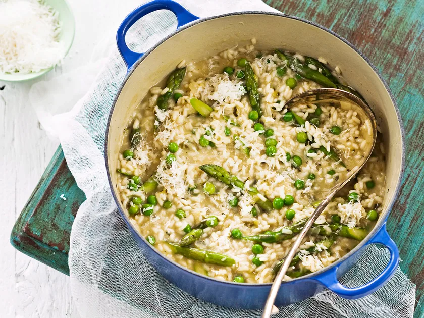 Spring risotto with finely grated parmesan recipe