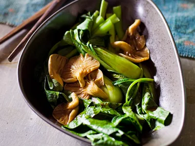 Steamed Asian Greens with Oyster Mushrooms