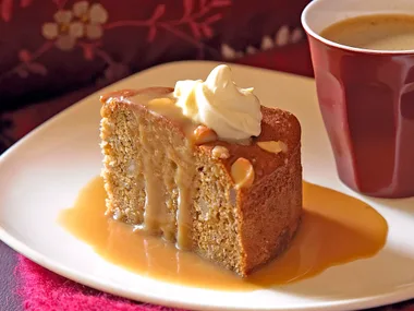 Sticky Banana Macadamia Pudding with Butterscotch Sauce