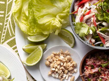 Coconut chicken and noodle sang choy bow