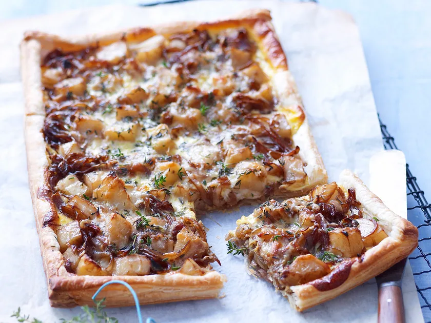 Fontina, caramelised onion and potato tart