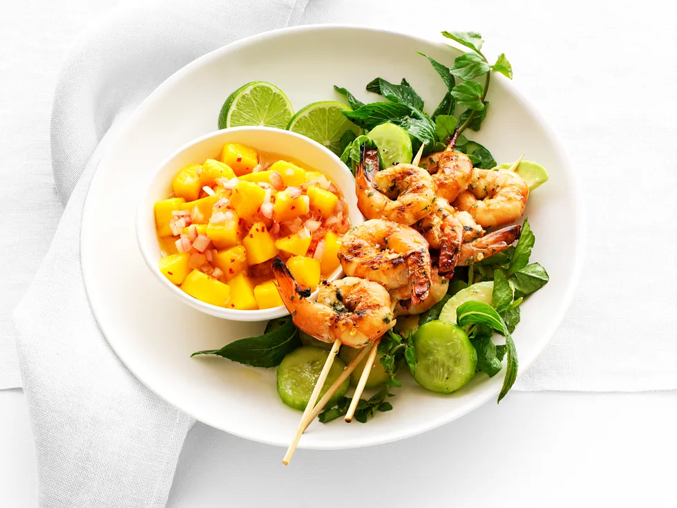 Garlic prawns with mango and chilli salsa