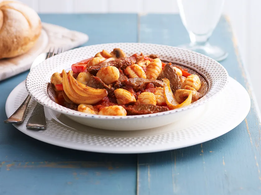 Gnocchi with smoky beef and capsicum