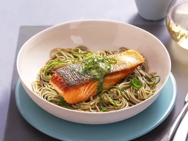 Grilled salmon steaks with wasabi and dill butter