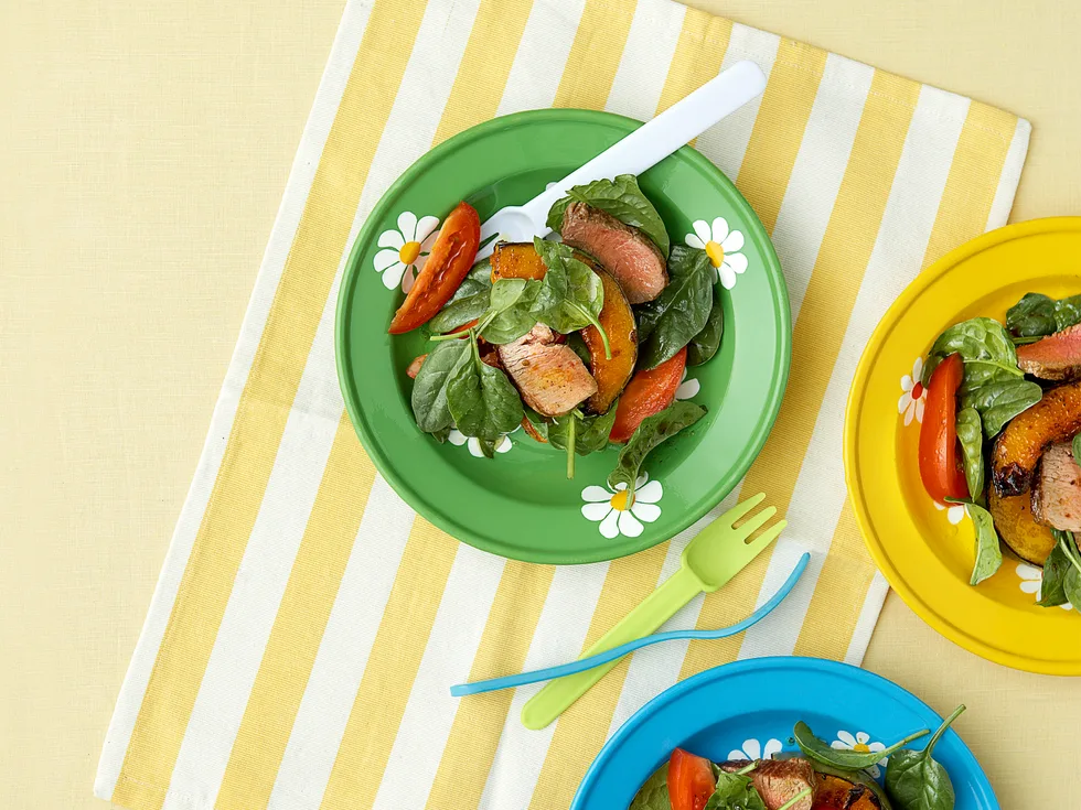 Honey roasted pumpkin and lamb salad
