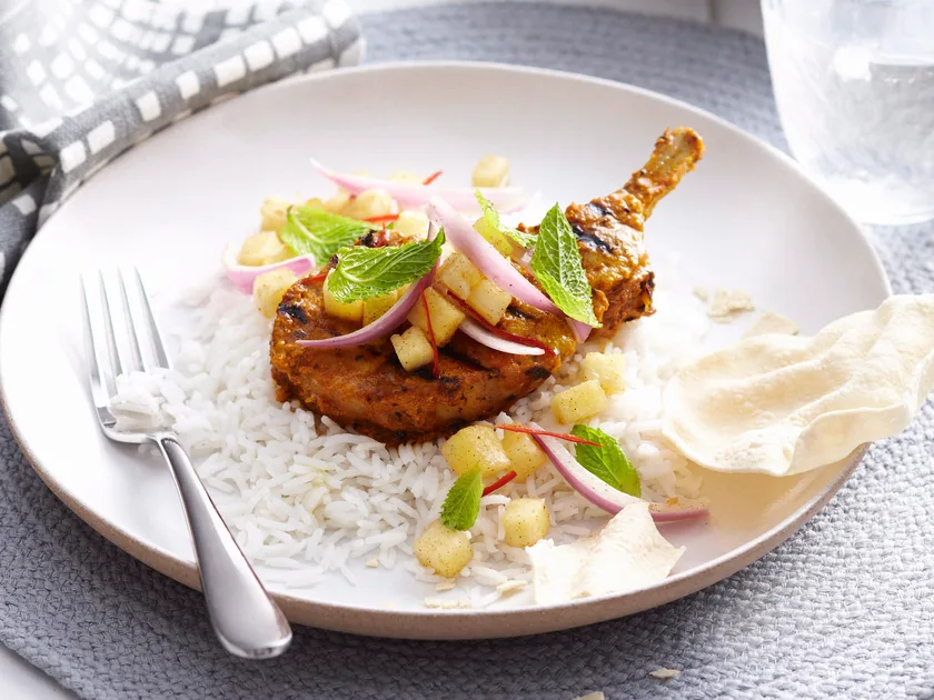 Indian pork cutlets with pineapple relish