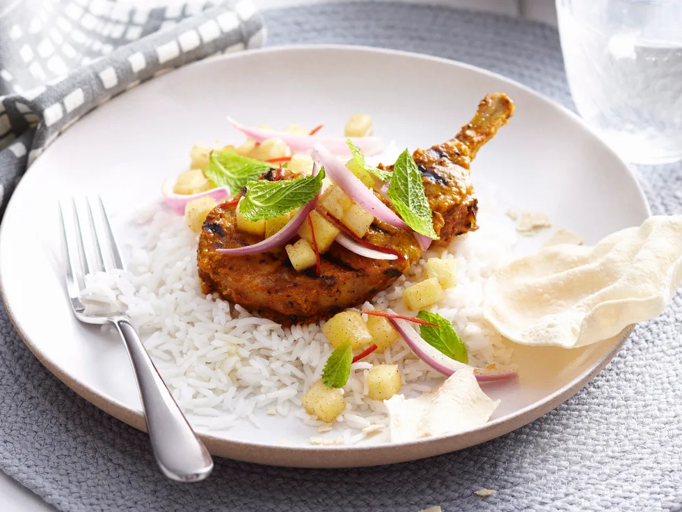 Indian pork cutlets with pineapple relish