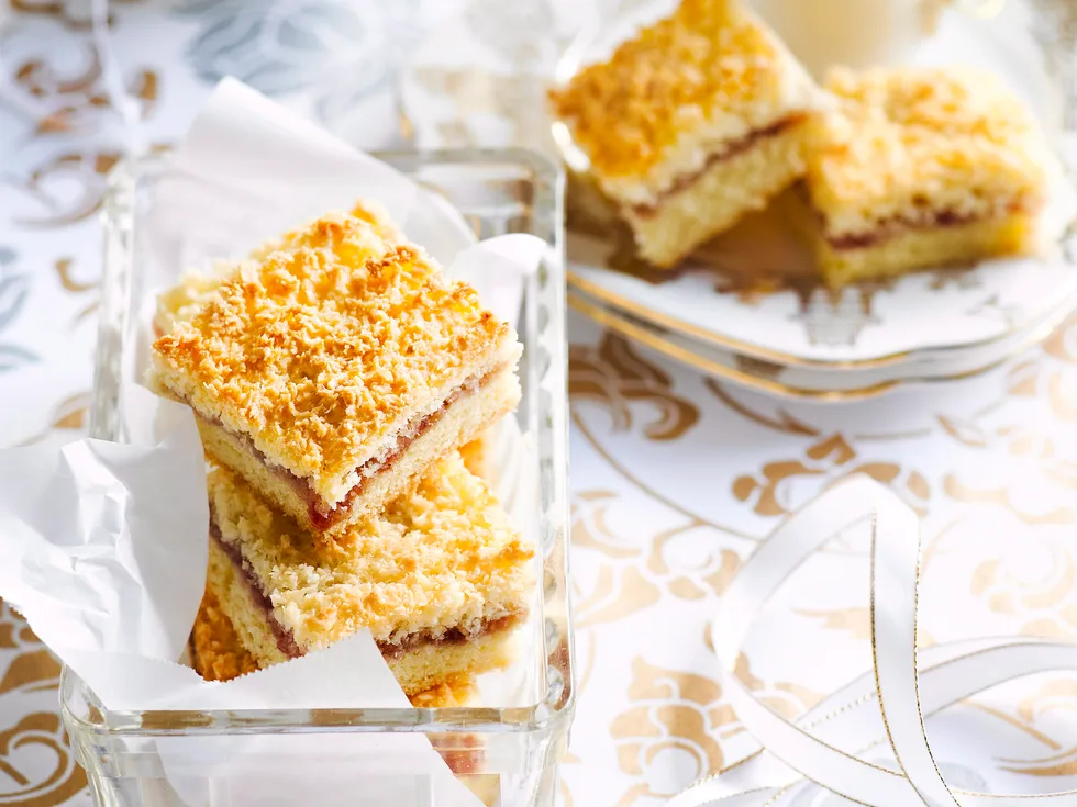 Jam and coconut slice