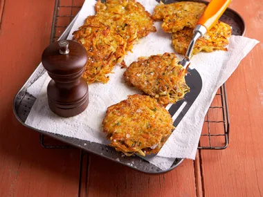 Kumara and leek rosti with garlic mayonnaise