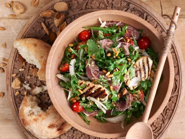 Lamb salad with pine nuts and dukkah dressing