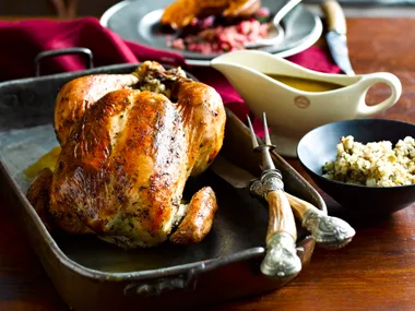 Lemon thyme roast chicken with citrus fennel stuffing