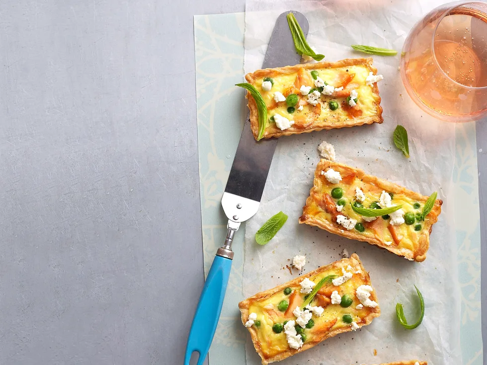 Minty salmon, pea and ricotta tarts