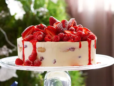 Mixed red berry and mascarpone cake