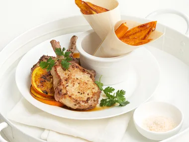 Mojo pork with kumara wedges