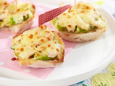 Open chicken and avocado melts