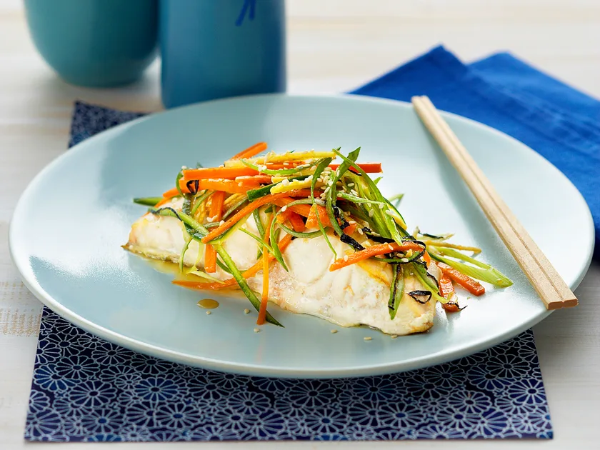 Pan fried fish with Japanese salad