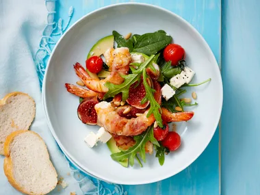 Pancetta and prawn salad with maple figs