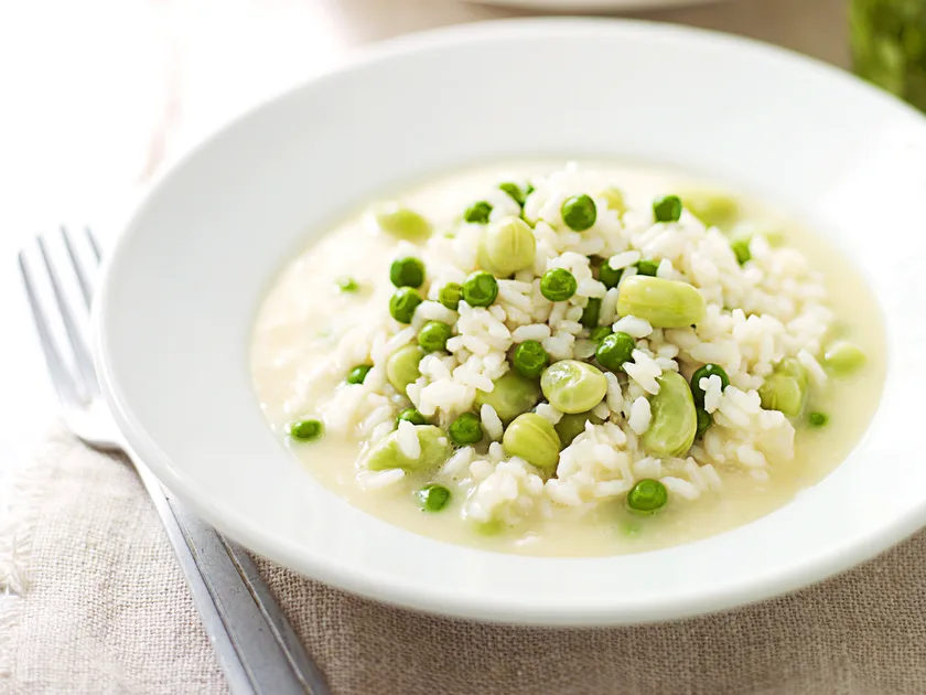Pea and broad bean risotto
