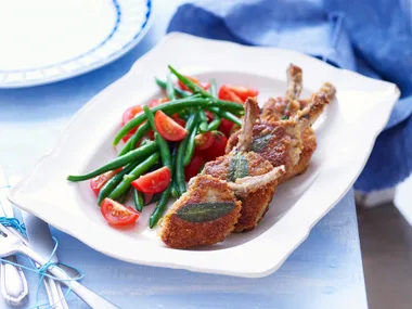 pecorino-crusted lamb with lemon beans