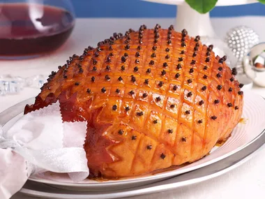Pomegranate-glazed baked ham