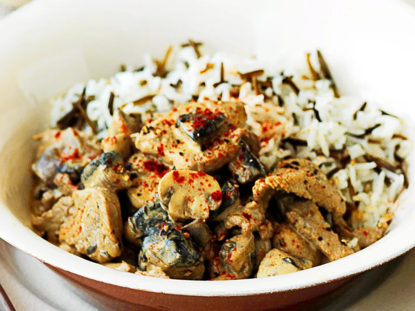 Pork and mushroom stroganoff