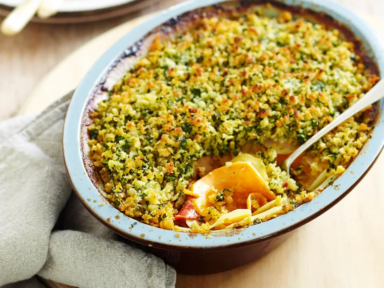 Potato, kumara and capsicum bake