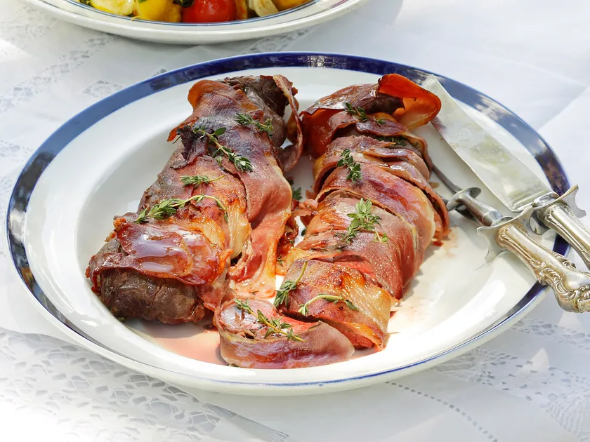 Prosciutto-wrapped venison