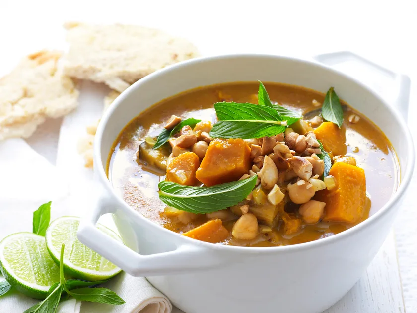 Pumpkin, eggplant and chickpea curry