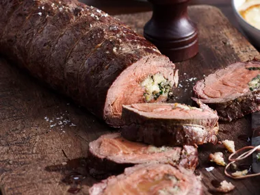Roast fillet of beef with herb and anchovy stuffing