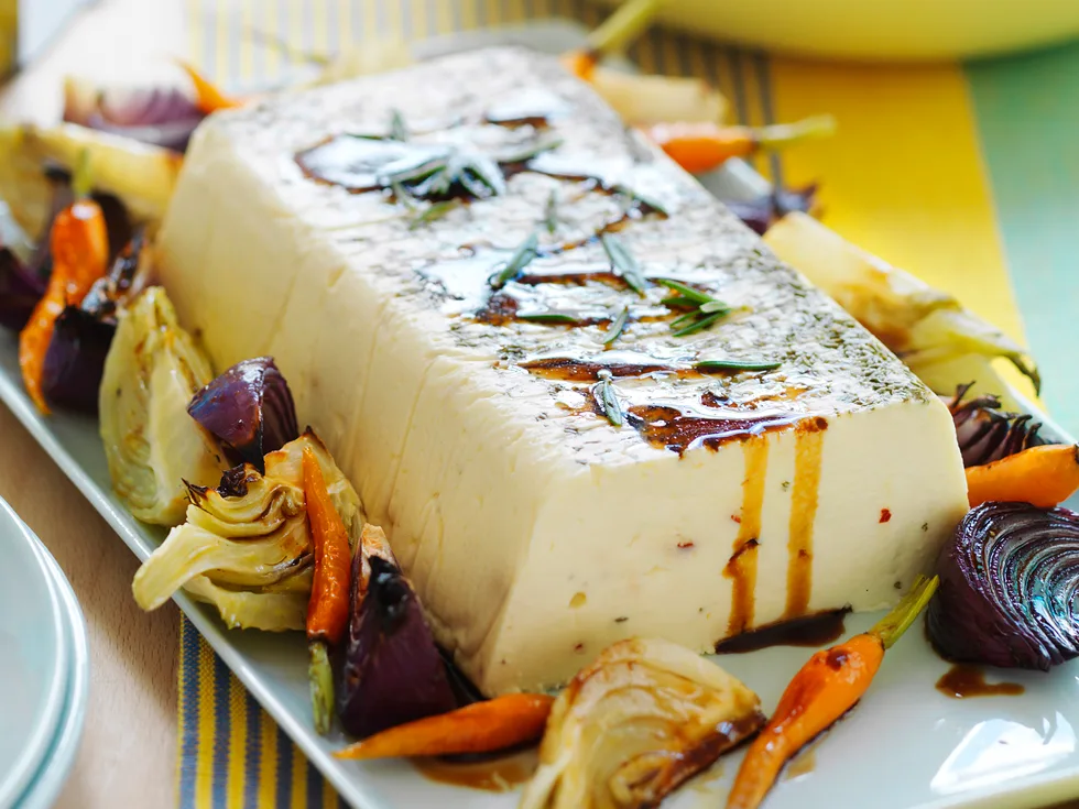 Rosemary baked ricotta with roasted vegetables