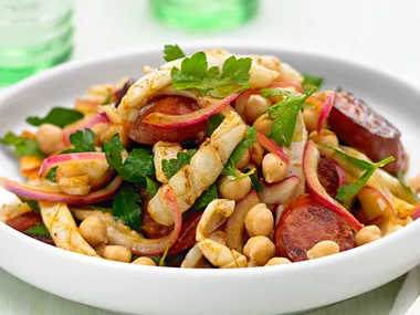 Squid, chorizo and chickpea salad
