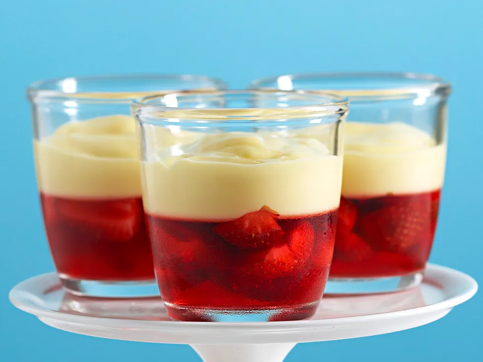 Strawberry and custard jelly cups